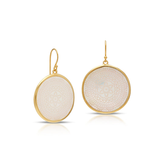 Mandala Etched Mother of Pearl Earring