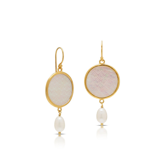Etched Mother of Pearl with Pearl Drop Earring