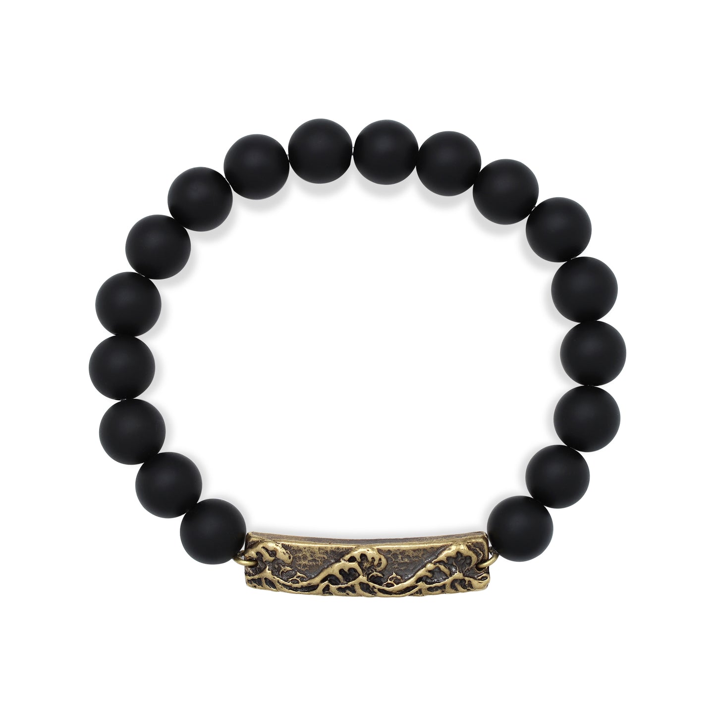 Wave Matte Onyx Stretch Bracelet in Brass