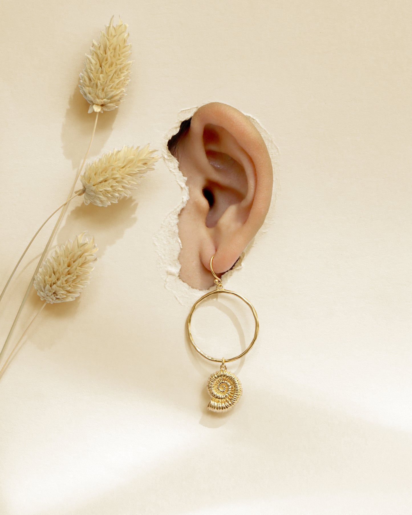 Spiral Shell Gold Circle Drop Earrings