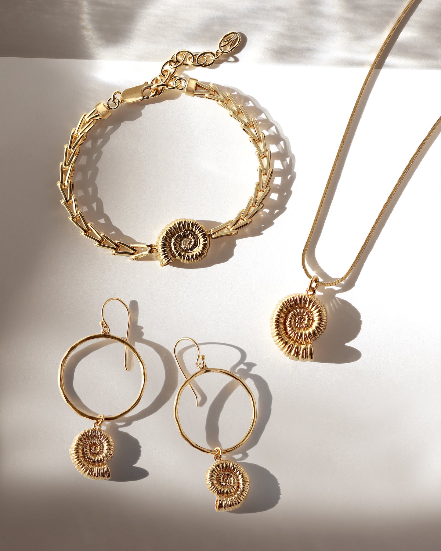Spiral Shell Gold Circle Drop Earrings