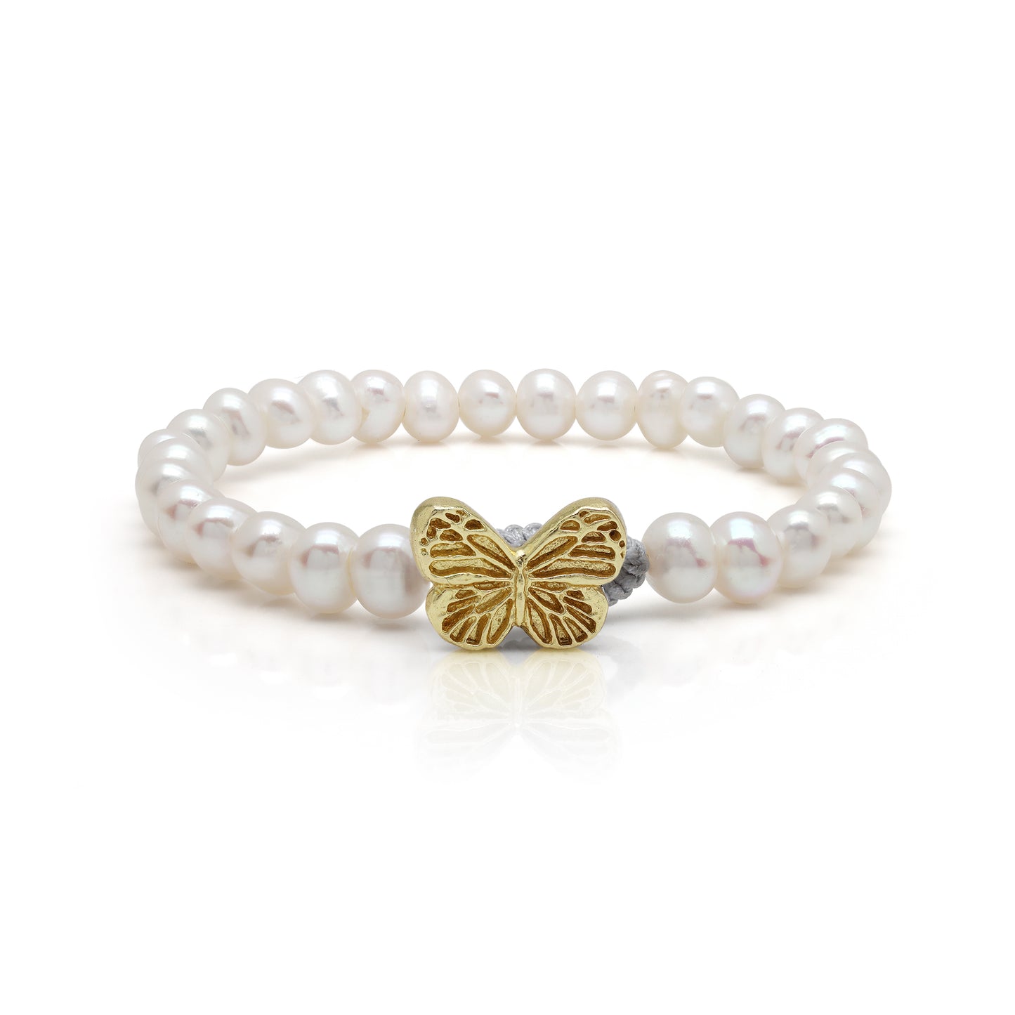 Butterfly White Pearl Button Bracelet