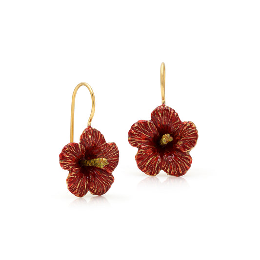 Lucky Hibiscus Enamel Hook Earrings
