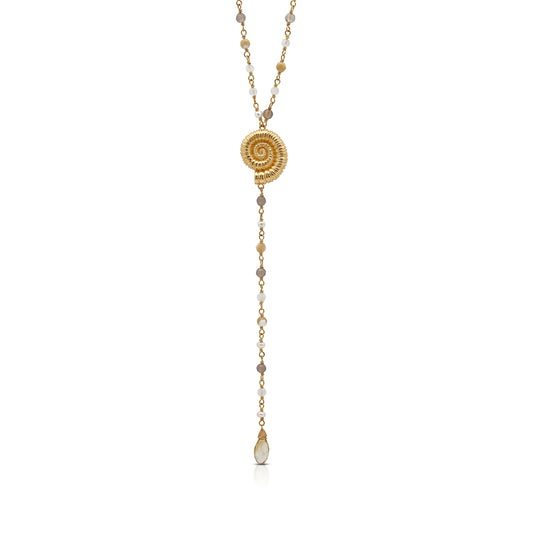 Spiral Shell Gold Rosary Necklace