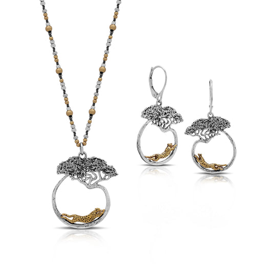 Cheetah On The Run Earrings and Necklace Set