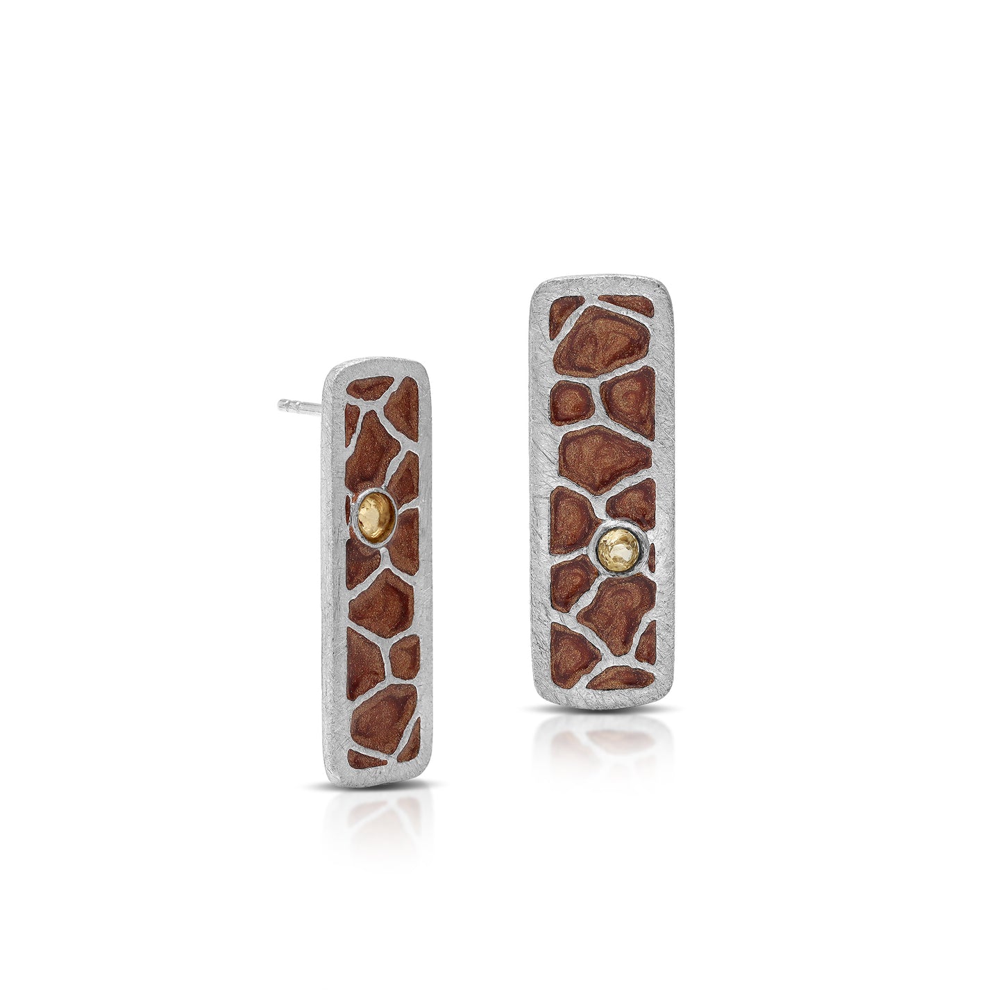 Giraffe Animal Pattern Enamel Earrings Sterling Silver