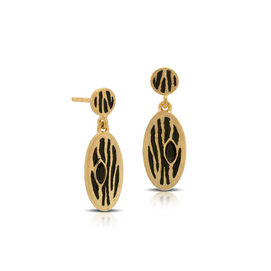 Zebra Stripe Enamel Drop Earrings 18kt Gold Plate