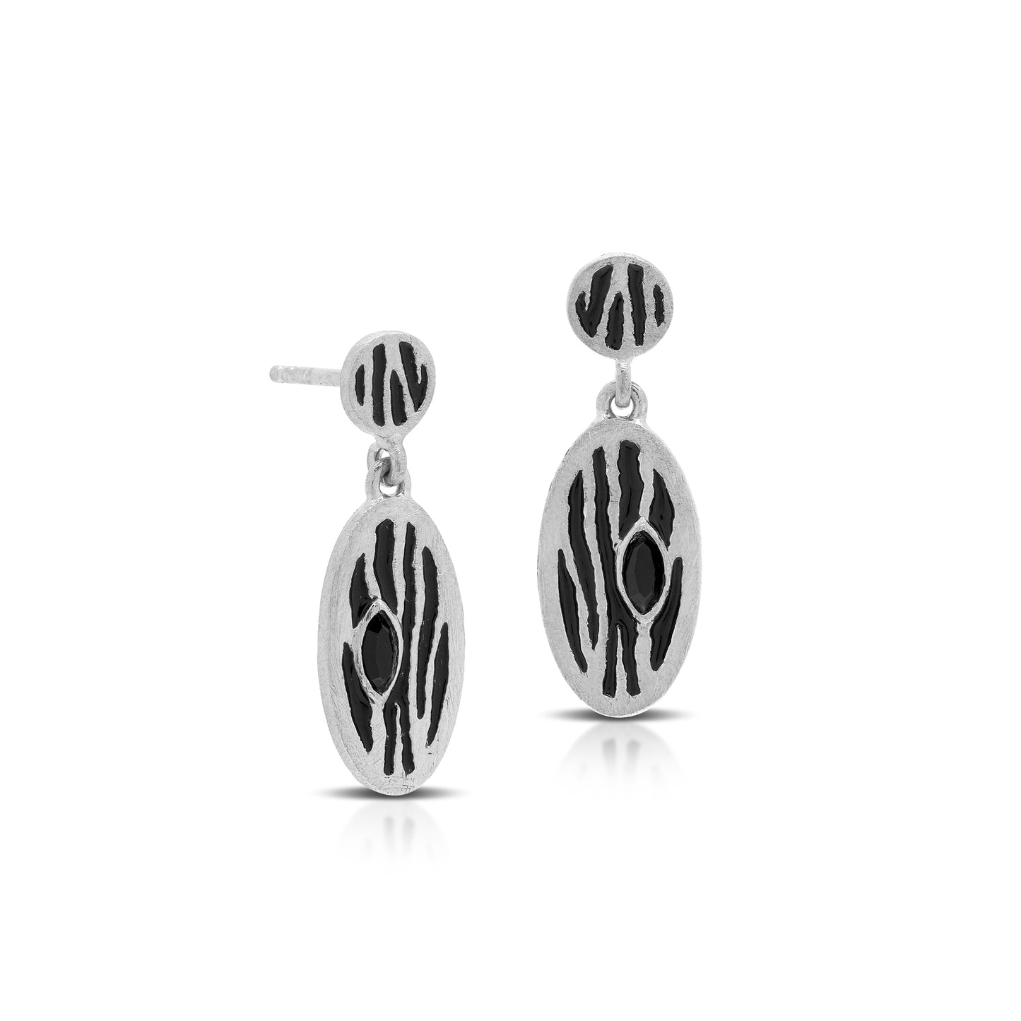 Zebra Stripe Enamel Drop Earrings Sterling Silver