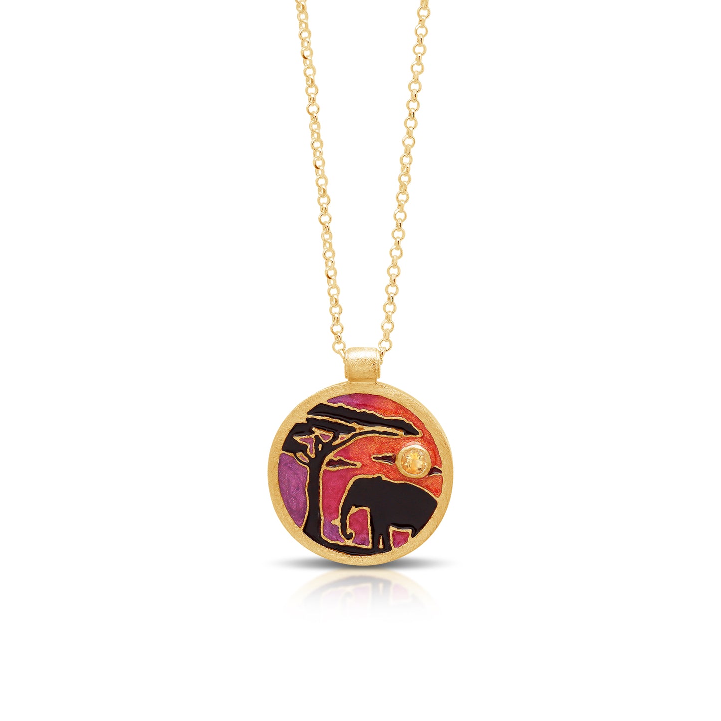 Sunset In Africa Enamel Necklace 18kt Gold Plate