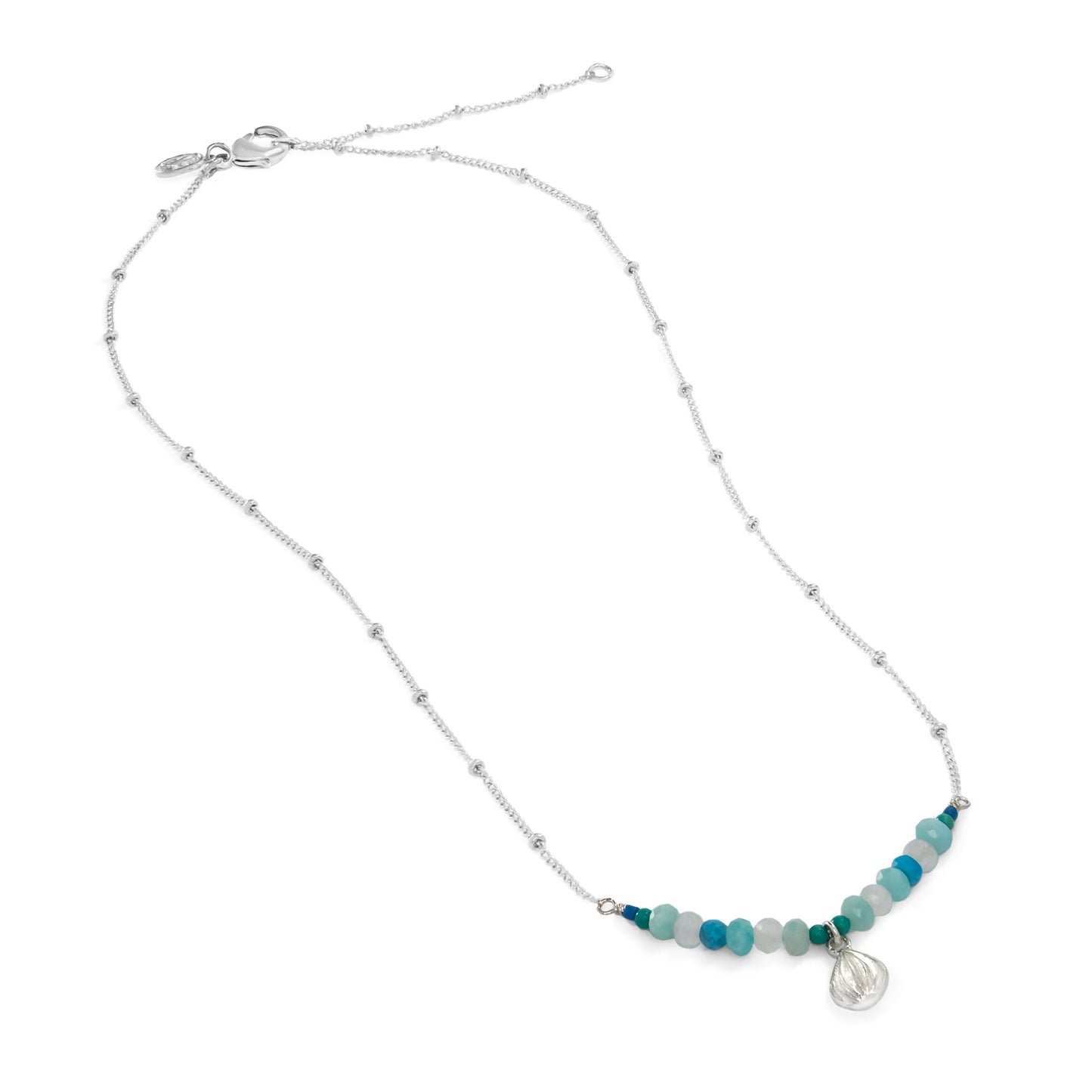 Water Teardrop Blue Beaded Necklace in Sterling Silver