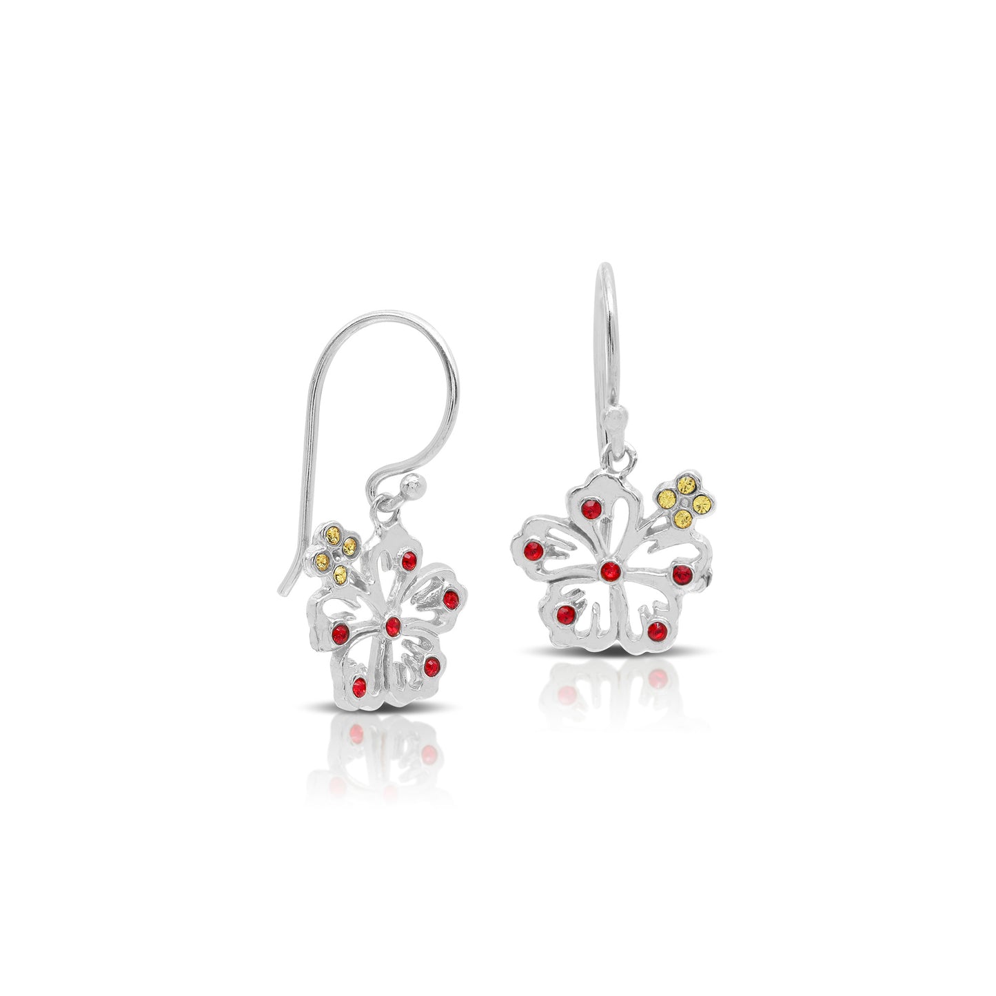 Hibiscus Red Crystal Hook Earrings