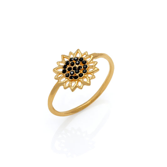 Sunflower Black Crystal Ring