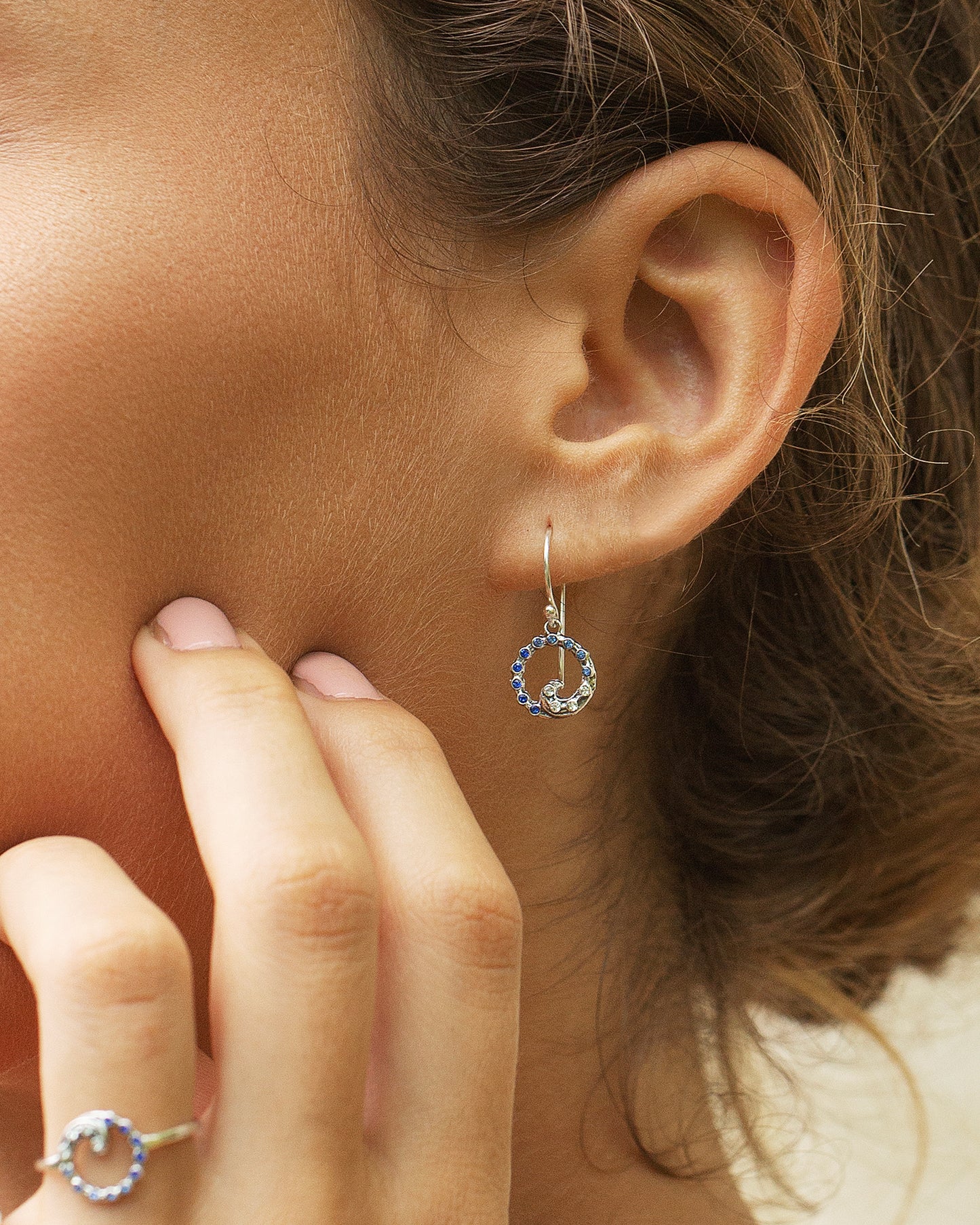 Wave Blue Crystal Hook Earrings