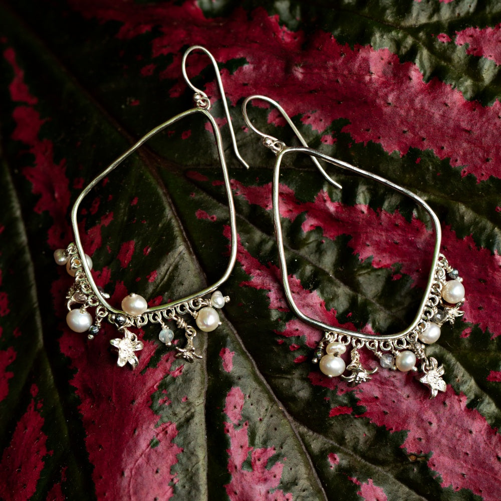Jasmine Flower Beaded Diamond Hook Earrings
