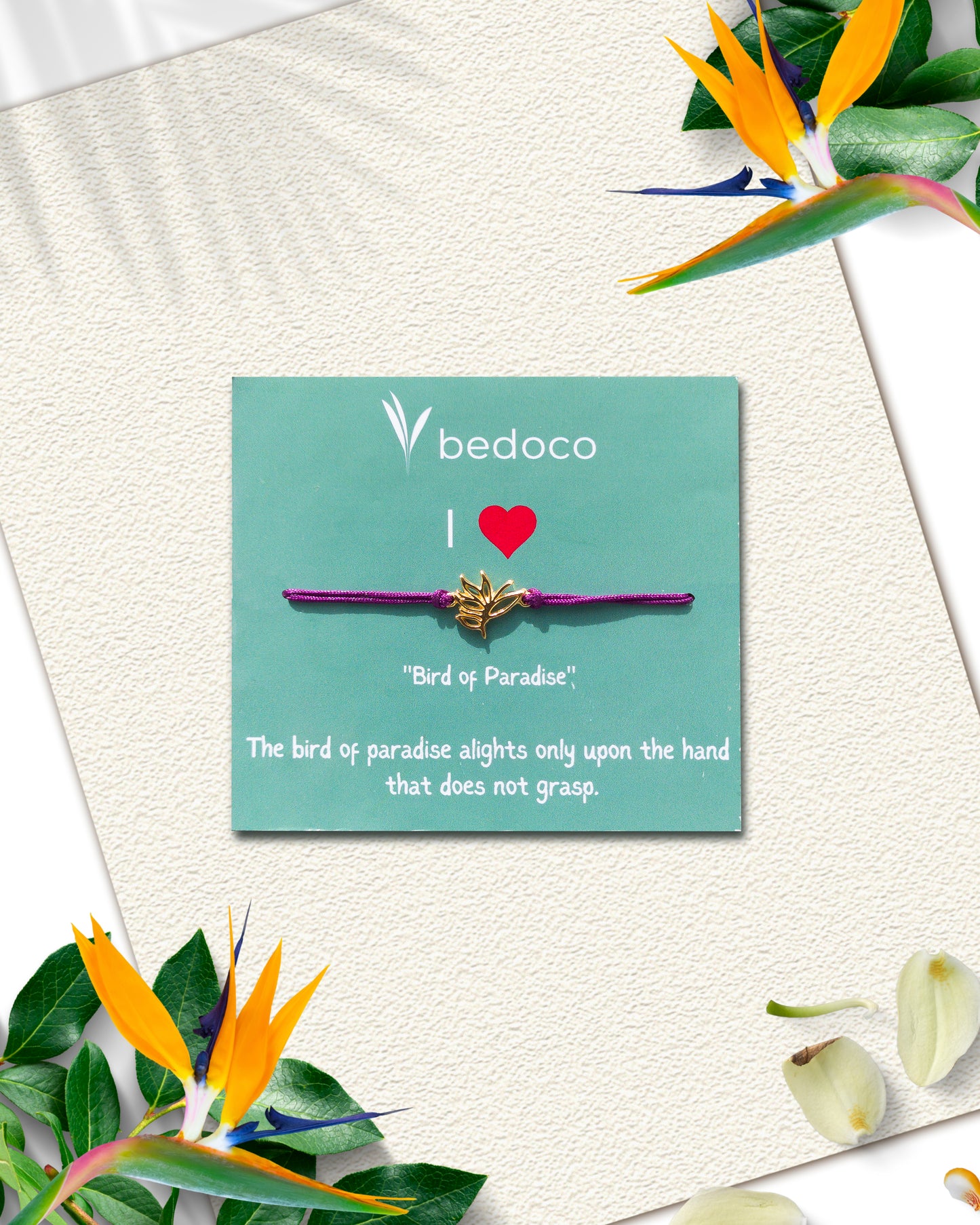 Bird of Paradise Flower Cording Adjustable Bracelet